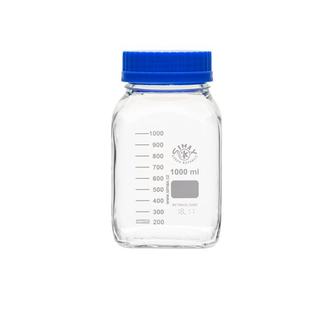 GL 80 Media / Storage Bottles, Wide Mouth, Square, Borosilicate Glass