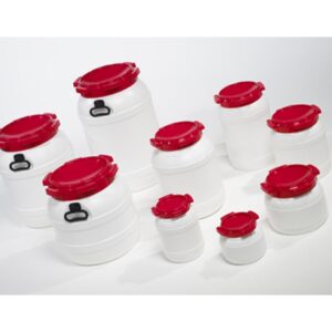 Drum, PE, with Lid and Label Surface, White/Red