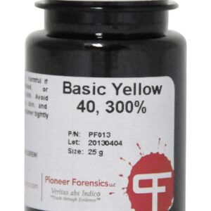 Basic Yellow 40 is a yellow dye used with a forensic light source or uv lamp after cyanoacrylate development of latent prints.
