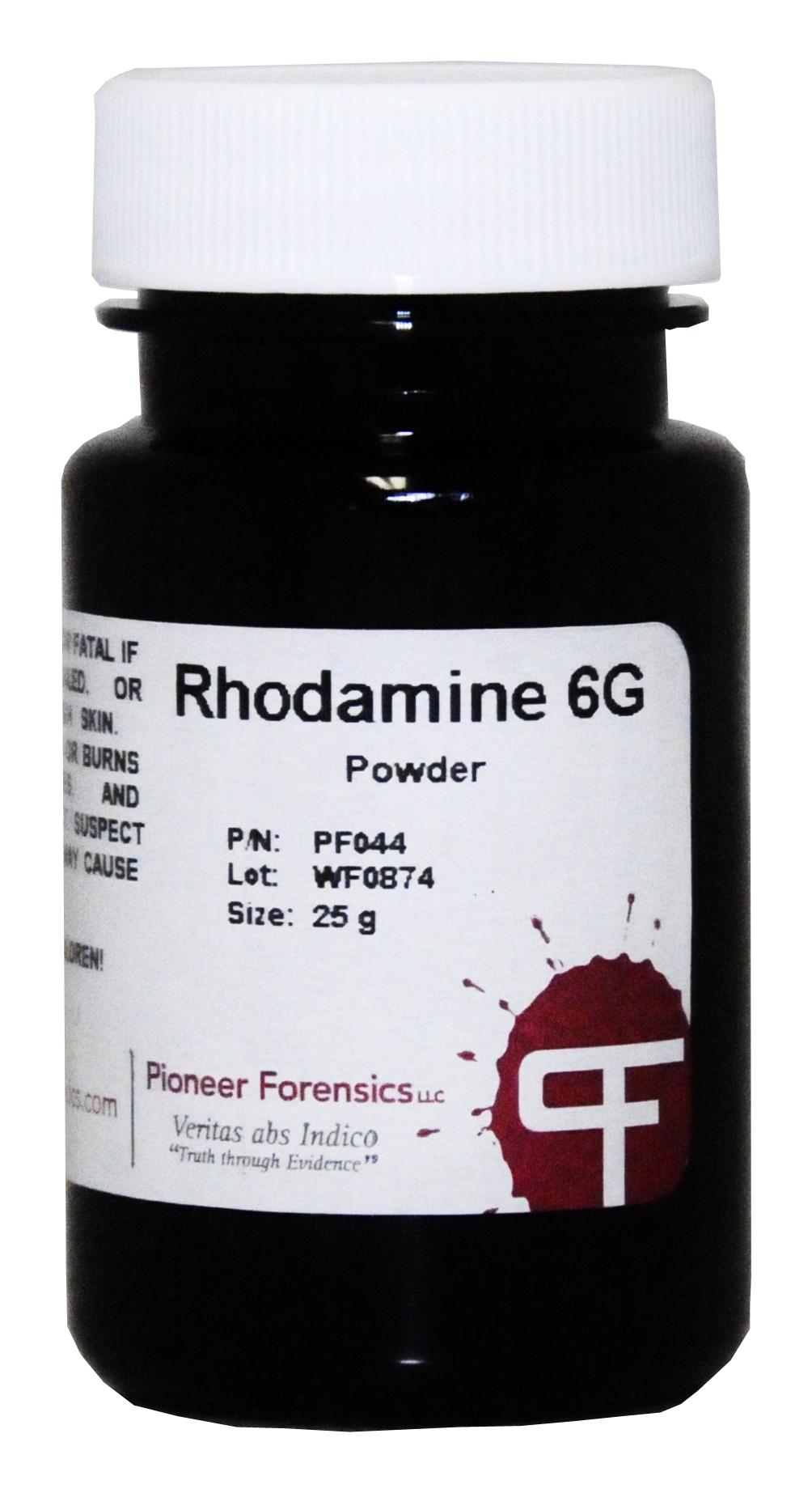 Rhodamine 6G is a dye used with a forensic light source or uv lamp after cyanoacrylate development of latent prints.