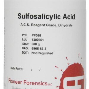 5-Sulfosalicylic Acid is used as a blood fixative. It is typically applied to a blood stain prior to dye staining to fix the stain.